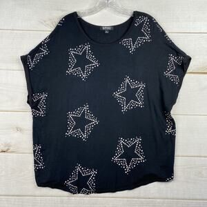 Buffalo David Bitton Womens Top XL Black Stars Print Cuffed Sleeve Boxy Stretch